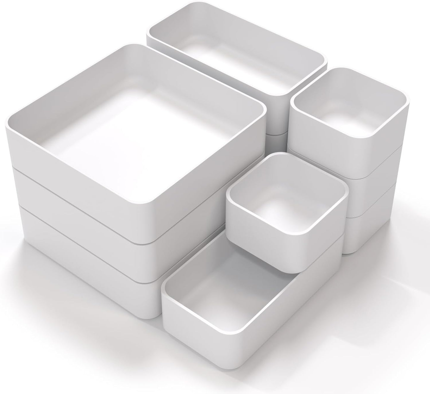 11-Piece Stackable Drawer Organizer Set, Multi-size Desk Drawer Organizer Trays Vanity Storage Bins for Storing Makeup, Stationery, Utensils in Bathroom Dresser, Office and Kitchen