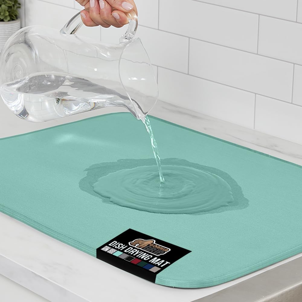 GORILLA GRIP Ultra Water Absorbent Microfiber Dish Drying Mat, 18x32, Quick Dry Thick Mesh, Slip Resistant Pad for Sink Dishes or Under Rack, Kitchen Counter Accessories, Machine Wash Mats, Mint
