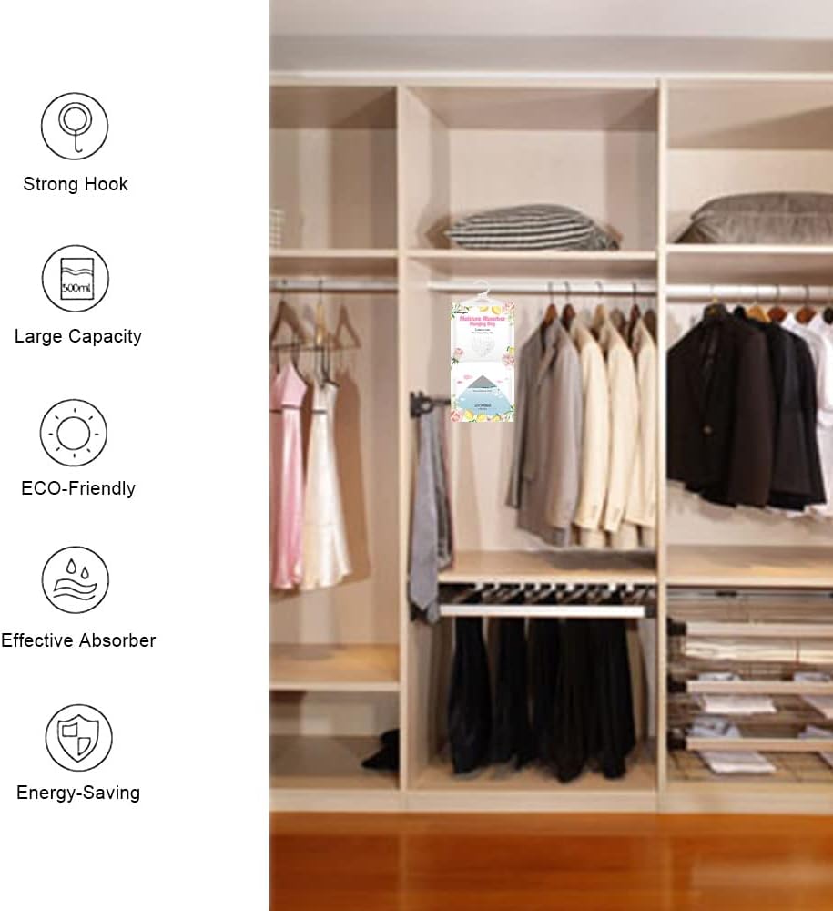 CANAGER Hanging Moisture Absorber, Lemon Rose Moistureproof Hanging Bag，Dehumidifier Bag (8 packs) Hanging Closet Dehumidifier Bags, Moisture Absorb 12.5 oz