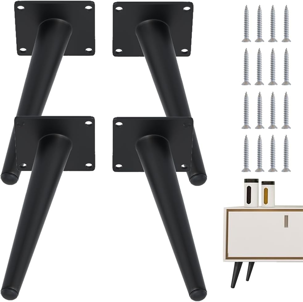 4PCS 7 Inch Matte Black Tapered Angled Legs for Furniture, Metal Mid Century Mordern Feet, Heavy Duty Slanted Stand Legs Kit for Couch, Coffee Table, Desk, Dresser, Sofa, Chair