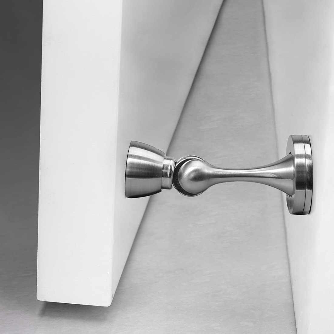 YAGU 2 Pack Silver Magnetic Door Stops Holder, Zinc Alloy Brushed Nickel Door Stoppers Catch Wall Floor Mounted, Magnet Metal Soft-Catch