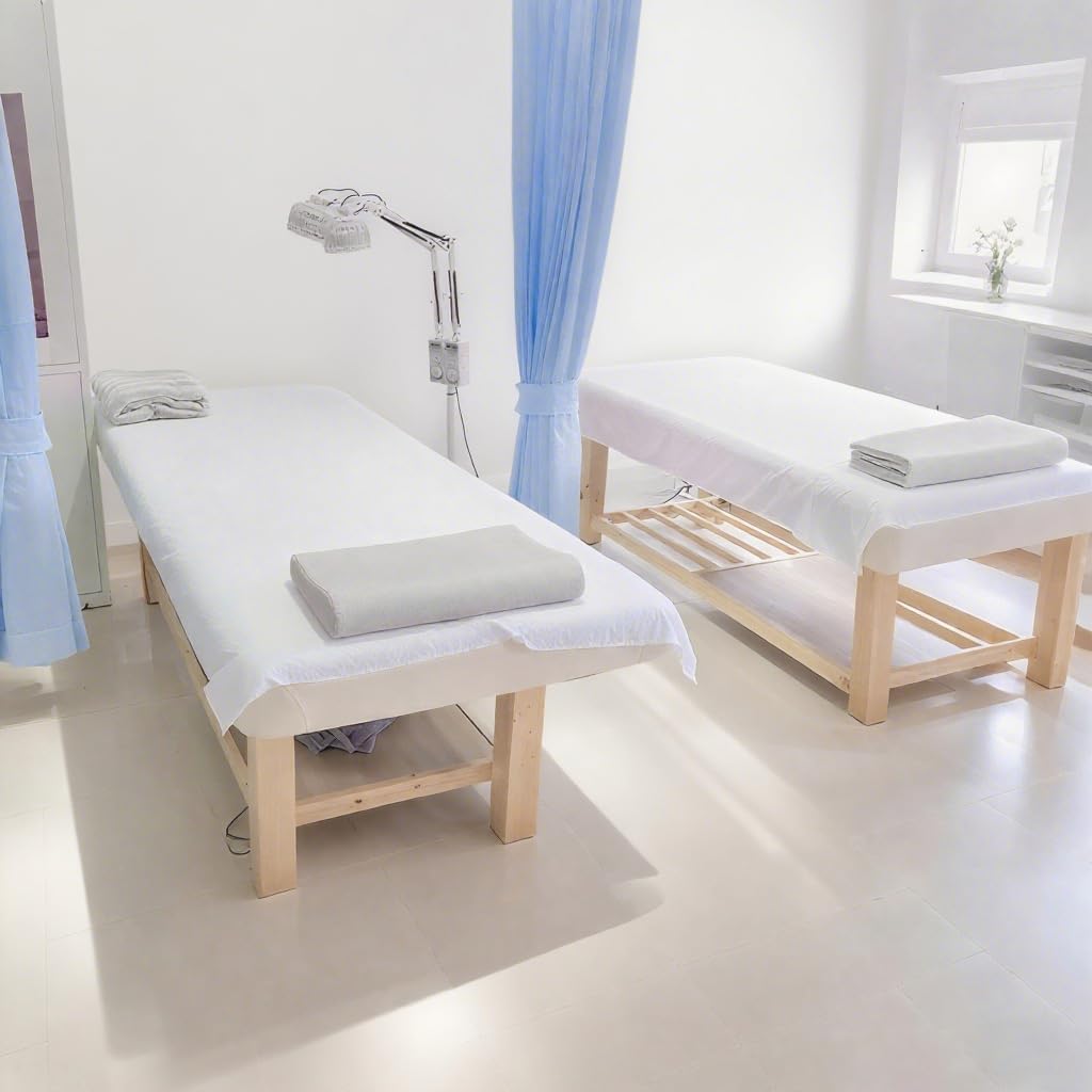 Disposable Bed Sheets 100 Pcs Massage Table Covers 31"x71" Non Woven Fabric Sheets for SPA Waxing Tattoo Beauty Salon Facial Esthetician Table Protector (White)