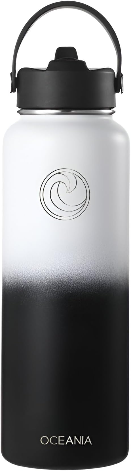 Oceania Flask 40oz Stainless Steel Water Bottles | Modern, Leakproof, Hydro BPA-Free, Insulated Water Bottle with 3 Lids, 3 Straws & 2 Straw Cleaning Brushes | Simple Camping & Hiking Water Bottles