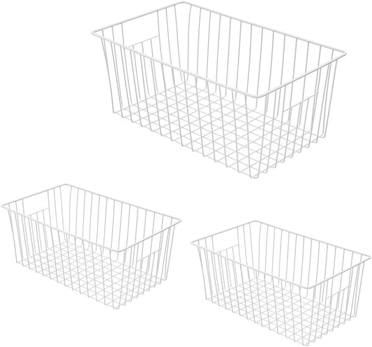 16inch Upright Freezer Organizer Baskets for 13-14,16-21 cu.ft Standup Freezer, Settle freezer chaos and reduce food waste effectively, Durable, Fully Use Space, Improve Air Circulate, White, 3pcs