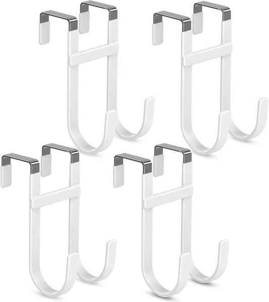 FYY Over The Door Hooks - 4 Pack Heavy Duty Dual-Hook Organizer Hanger with Non-Slip Rubber for Towels, Clothes, Hats & Bags Use in Bathroom, Bedroom, Kitchen - Fits Interior Doors Up to 1 3/8" White
