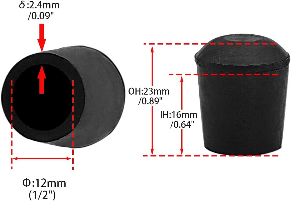 Flyshop Furniture Table Covers Non-Slip Durable Rubber Leg Tips Chair Leg Caps Floor Protectors Round Black 4PCS Size 12 mm, 1/2"