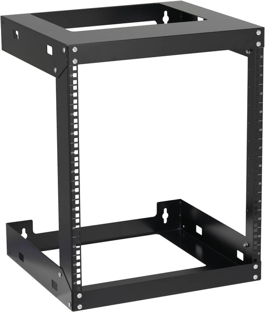 12U Wall Mount Rack Open Frame 19 Inch Server Equipment 2 Post Network Cabinet 18 inches Depth Black by Tedgetal