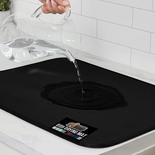 GORILLA GRIP Ultra Water Absorbent Microfiber Dish Drying Mat, 18x24, Quick Dry Thick Mesh, Slip Resistant Pad for Sink Dishes or Under Rack, Kitchen Counter Accessories, Machine Wash Mats, Black