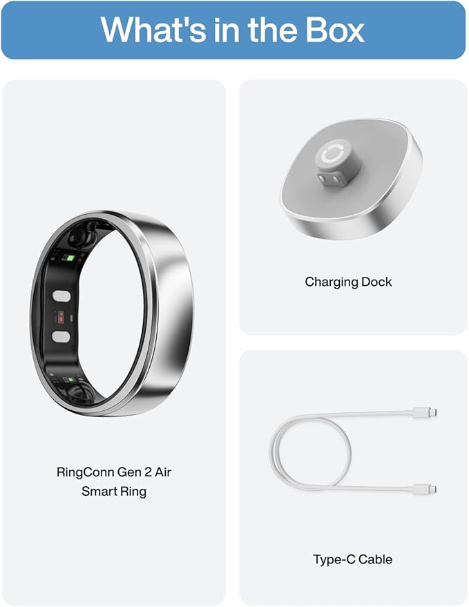 RingConn Gen 2 Air, Ultra-Thin AI Smart Ring, 10-Day Battery Life, Fitness/Sleep/Stress/HR Tracker for Women&Men, No App Fee for Standard Features, iOS & Android Compatible (Size 11, Galaxy Sliver)