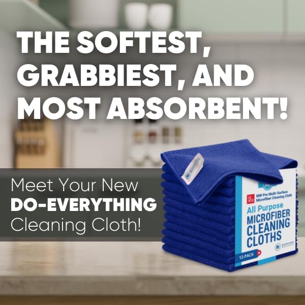 Microfiber Wholesale 12" x 12" MW Pro Multi-Surface Cleaning Cloths Dark Blue - 12 Pack | Premium Microfiber Towels for Cleaning Glass, Kitchens, Bathrooms, Automotive, Supplies & Products