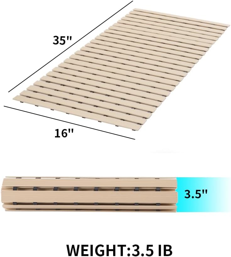 Shower-Mat Non Slip, PADOOR Heavy Duty Bathtub-Mat Curlable Quick Drain Sturdy Bath Tub Mat Without Suction Cups for Indoor Outdoor Use 17x36 Inch Beige