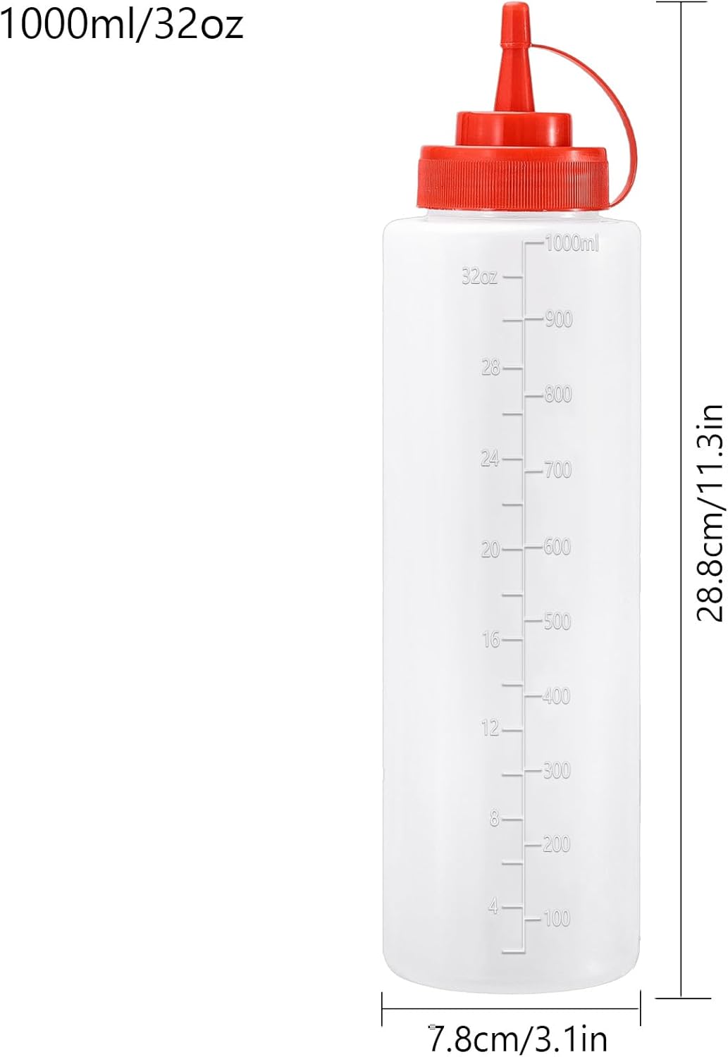 Condiment Squeeze Bottles Ketchup Dispenser, 6 Pack 32oz Squeeze Bottles for Liquids, Plastic Sauce Bottle with Cap Lid, Squirt Bottles for Sauces Liquids BBQ Dressing Pancake Art