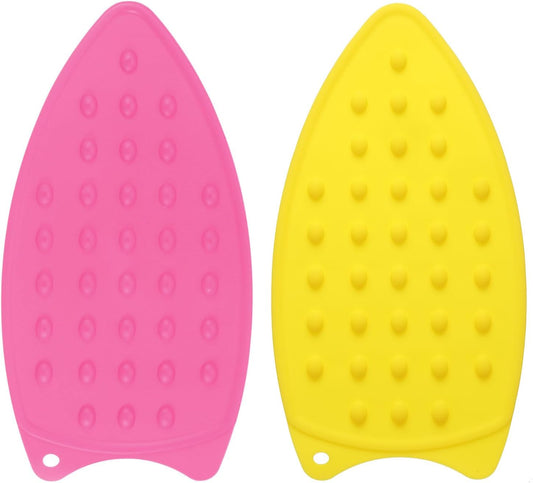 HARFINGTON 2pcs Silicone Iron Rest Pad, Multipurpose Iron Hot Resistant Mat Iron Rest Plate for Ironing Board Hot Heat Resistant Steam Compact Mat, Fuchsia/Yellow