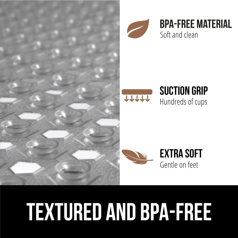 GORILLA GRIP Patented Square Shower Stall Mat, Small Bathtub Floor Mats for Stand Up Showers with Suction Cups and Drainage Holes, Machine Washable, Soft on Feet, Bathroom Accessories 21x21 Inch, Gray