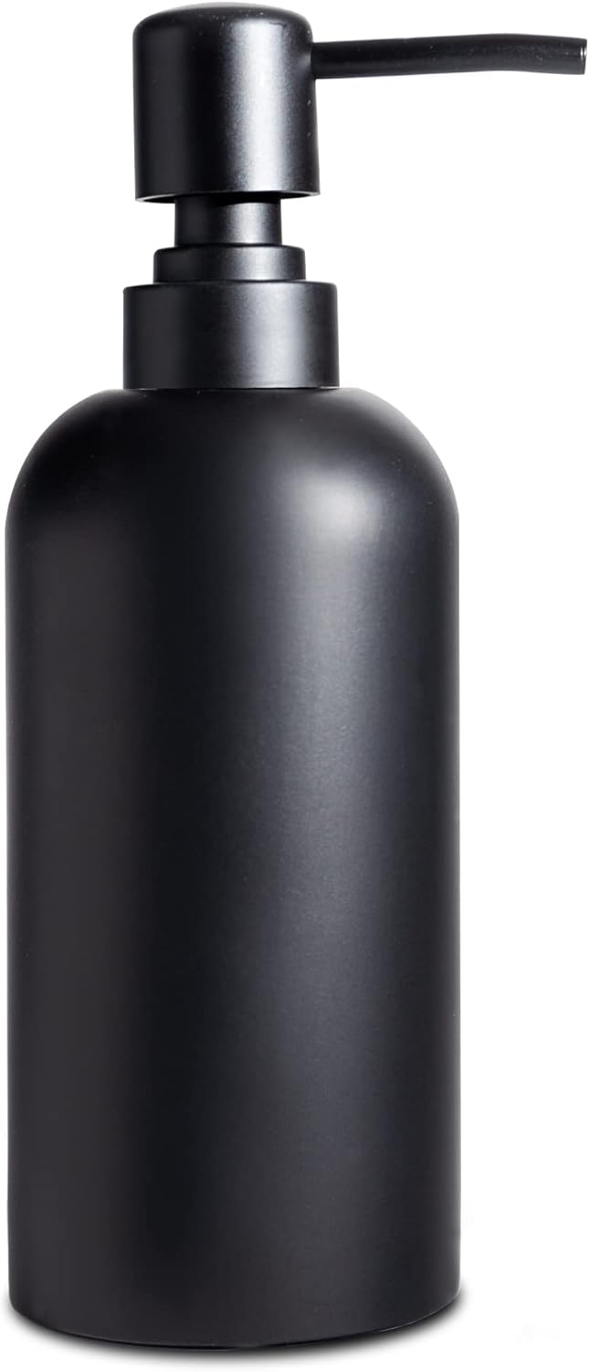 Soap Dispenser - Refillable Resin Pump Bottle for Shampoo, Body Wash, Shower Gel, Lotion, Dishsoap - Modern Decorative Accessories for Kitchen, Bathroom, Countertop - 12.5 oz (Black)