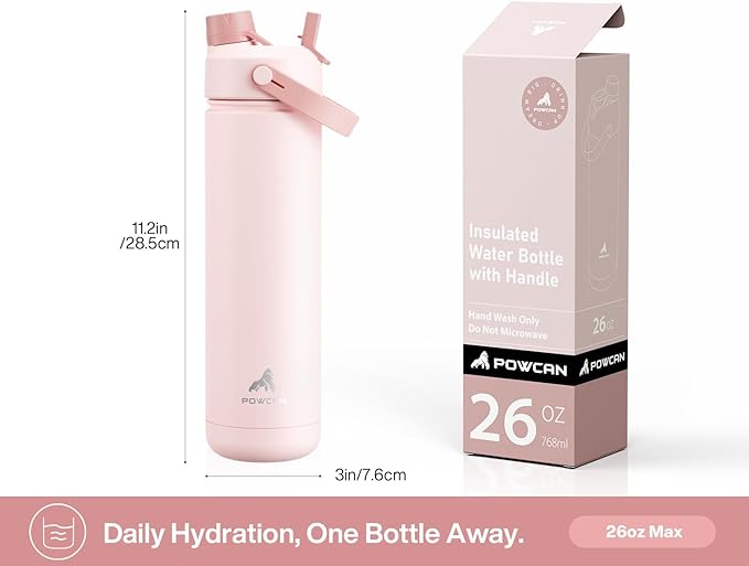 26 oz Insulated Water Bottle with 2-in-1 Straw and Spout Lid, Keep Cold 24H, Leak-Proof, Fits in Car Cup Holder, Stainless Steel Water Bottle for Sports, Travel, and School (Fluttering Amour)