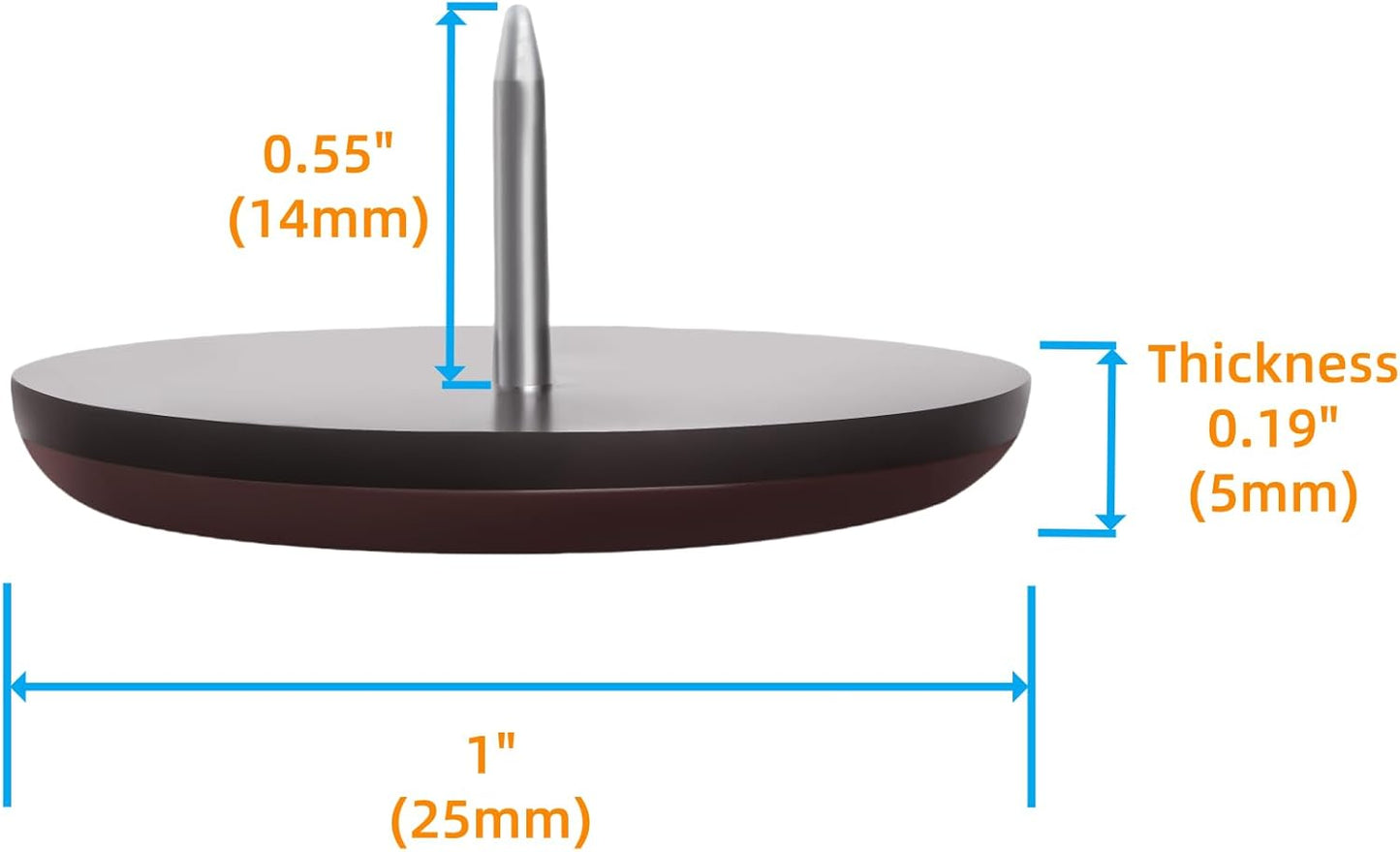 Furniture Glides Sliders-Furnigear PTFE (Teflon) Chair Leg Movers Sliders for Carpet and Hardwood Surface - Move Your Furniture Easy & Safely - Best Floor Protector (1 inch/Nail, Brown-40pack)