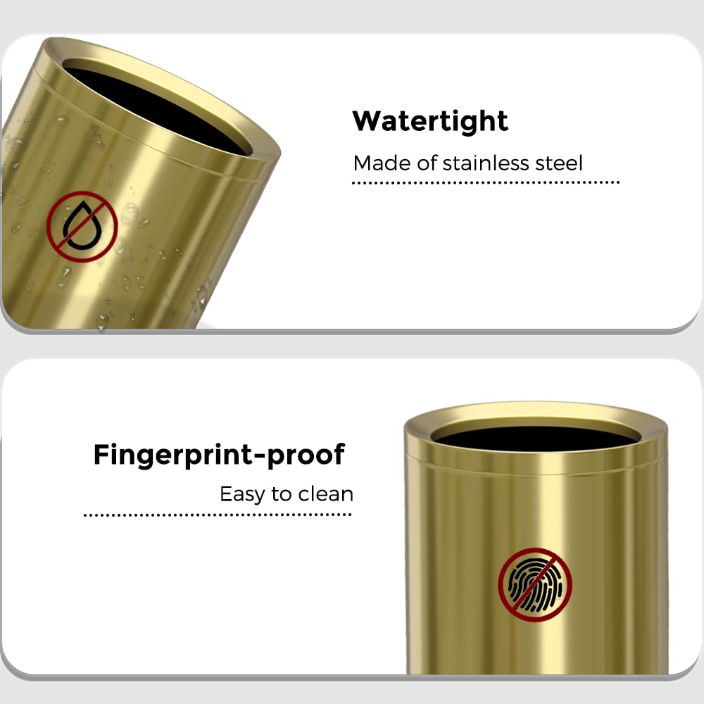 12L/3Gal Antique Brass Bathroom Trash Can,Brushed Brass Garbage can,Small Gold Wastebasket for Office,Hotel,restuarant,Bank,Bathroom,Bedroom (Gold 12)