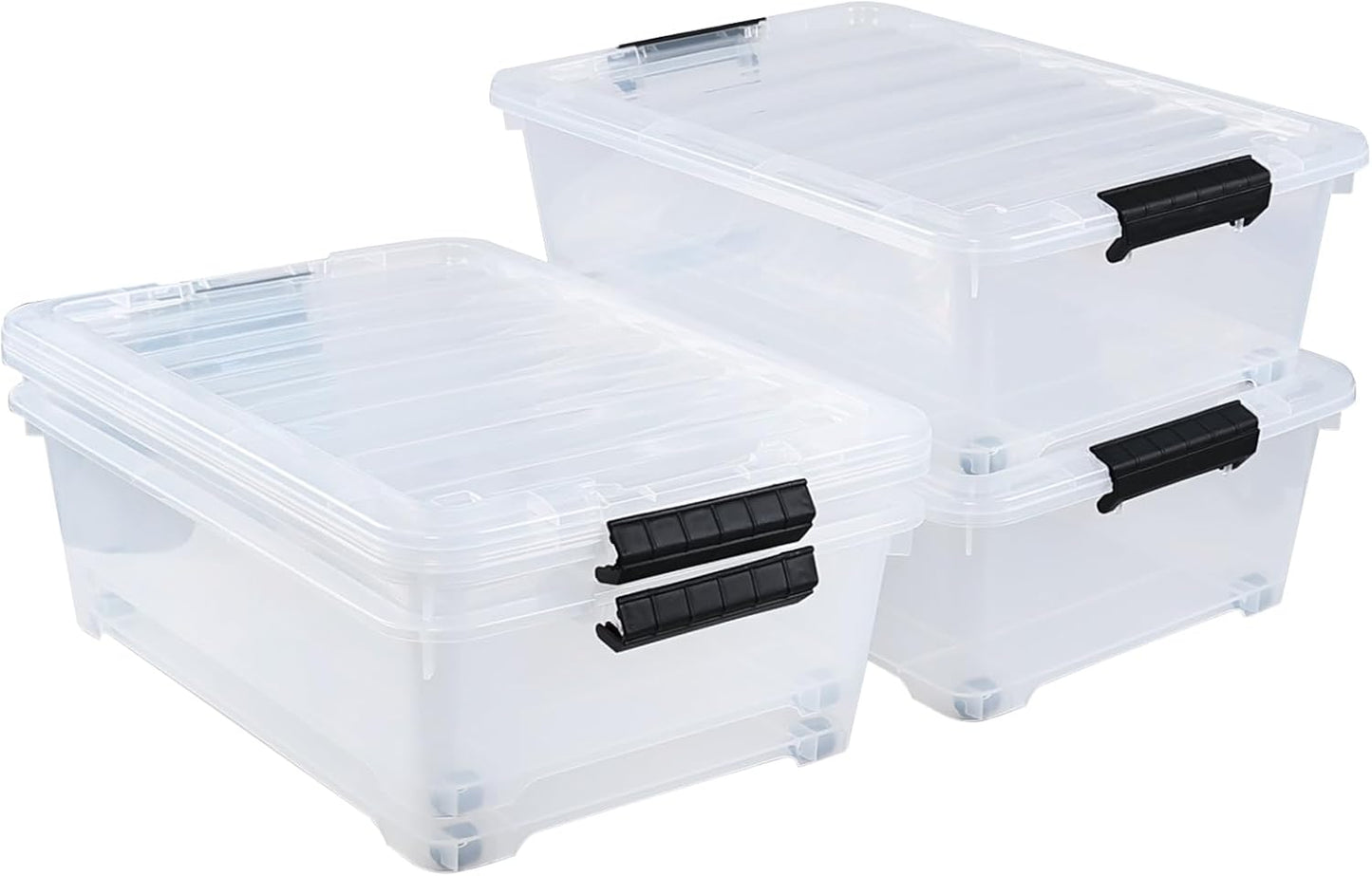20 Quart Under Bed Plastic Storage Bins, 4-Pack Clear Under Bed Storage Box with Wheels