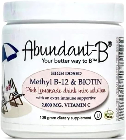 Sufficient-C Abundant-B High-Dose Methyl B-12 and Biotin Pink Lemonade Energy Drink Mix Solution - Flavor w/Function in Each Refreshing sip!