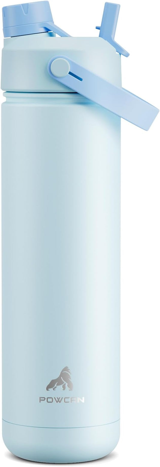26 oz Insulated Water Bottle with 2-in-1 Straw and Spout Lid, Keep Cold 24H, Leak-Proof, Fits in Car Cup Holder, Stainless Steel Water Bottle for Sports, Travel, and School (Sea Breeze)