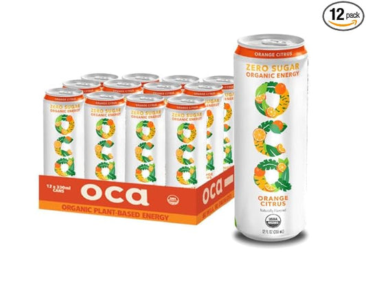 OCA ZERO Orange Citrus, Organic energy drink, zero sugar, gluten-free, vegan plant-based, 12 Fl Oz (12-pack)