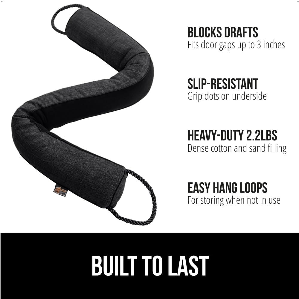 GORILLA GRIP Door Draft Stopper for Bottom of Doors, Weather Stripping Seal Blocks Hot Air, Noise, Bugs, Keeps Cold AC in, Sound Proofing Easy Install Gap Filler, Home Essentials, 36 Inch, Black