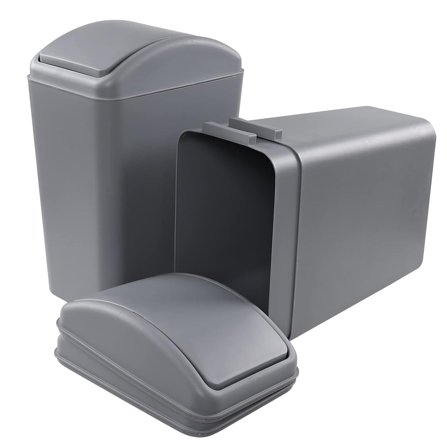 3 Pack 4.5 Gallon Plastic Garbage Can with Swing Lid, Swing-top Trash Bin, Gray