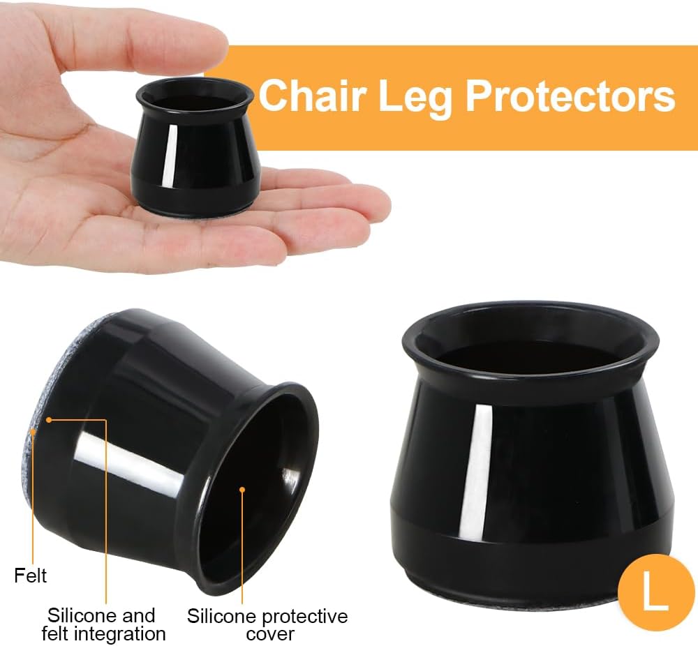 32 Pcs Chair Leg Protectors for Hardwood Floors, Silicone Felt Furniture Leg Cover Pad for Protecting Floors from Scratches and Noise, Smooth Moving, Large(Fit Round Diameter：1-5/16" to 2")