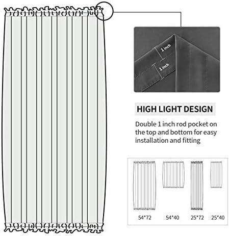 DWCN French Door Curtains – Rod Pocket Thermal Blackout Curtain for Doors with Glass Window, Kitchen and Patio Doors for Privacy, 25 X 40 Inch Length, 1 Curtain Panel with Tieback, Dark Grey