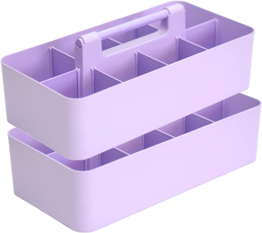 2 PACK Portable DIY 8 Dividers Durable Plastic Tote Tool & Supply Cleaning Caddy with Handle Made In USA (Lavender)
