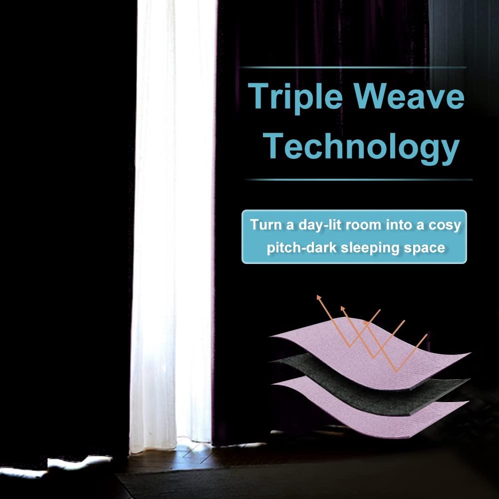 RYB HOME Small Kitchen Curtains, Room Darkening Drapes Energy Efficient Half Window Coverings Heavy Duty Solid Decor for Bedroom Bathroom Dining Room, W42 x L36 inches, Lilac, 2 Panels Set