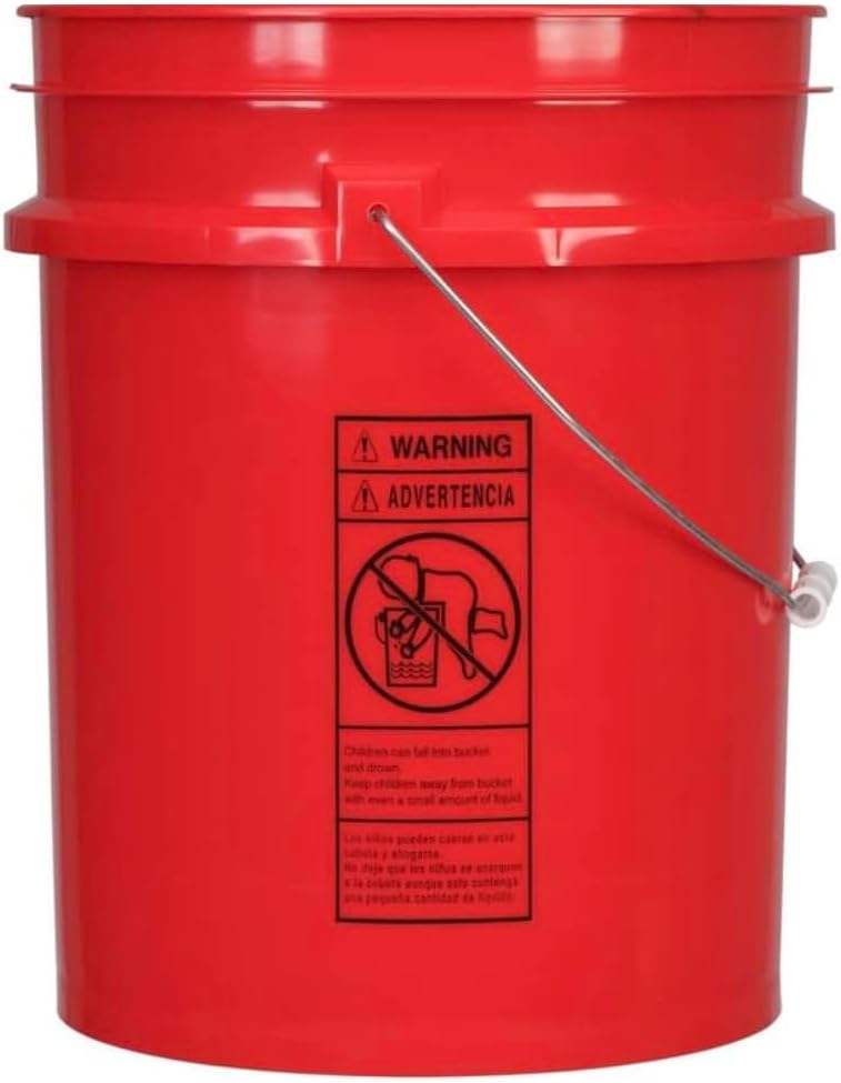 House Naturals 5 Gallon Premium HPDE Plastic Bucket - Made in USA Food Grade Storage Container, BPA Free All Purpose Pail (3, Red)