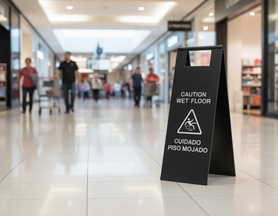 2 Pcs Wet Floor Sign, 24 Inch Black Stainless Steel Caution Wet Floor Sign Double Sided Foldable Bilingual Commercial Safety Warning for Hotel Market Restroom Restaurant Office