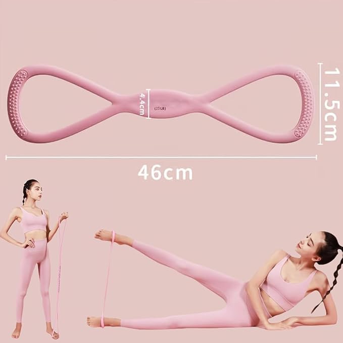 Resistance Bands, Figure 8 Exercise Bands for Women Men, 8 Shaped Resistance Rubber Band for Arms, Back, Shoulder Stretch with Handles, Gift for Sports Lover, Portable（25lb Pink）