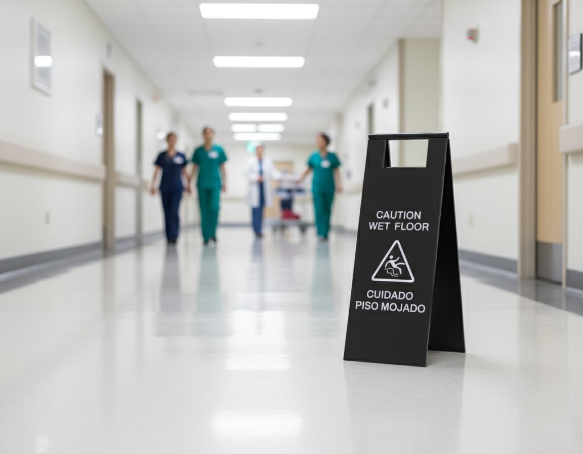 2 Pcs Wet Floor Sign, 24 Inch Black Stainless Steel Caution Wet Floor Sign Double Sided Foldable Bilingual Commercial Safety Warning for Hotel Market Restroom Restaurant Office