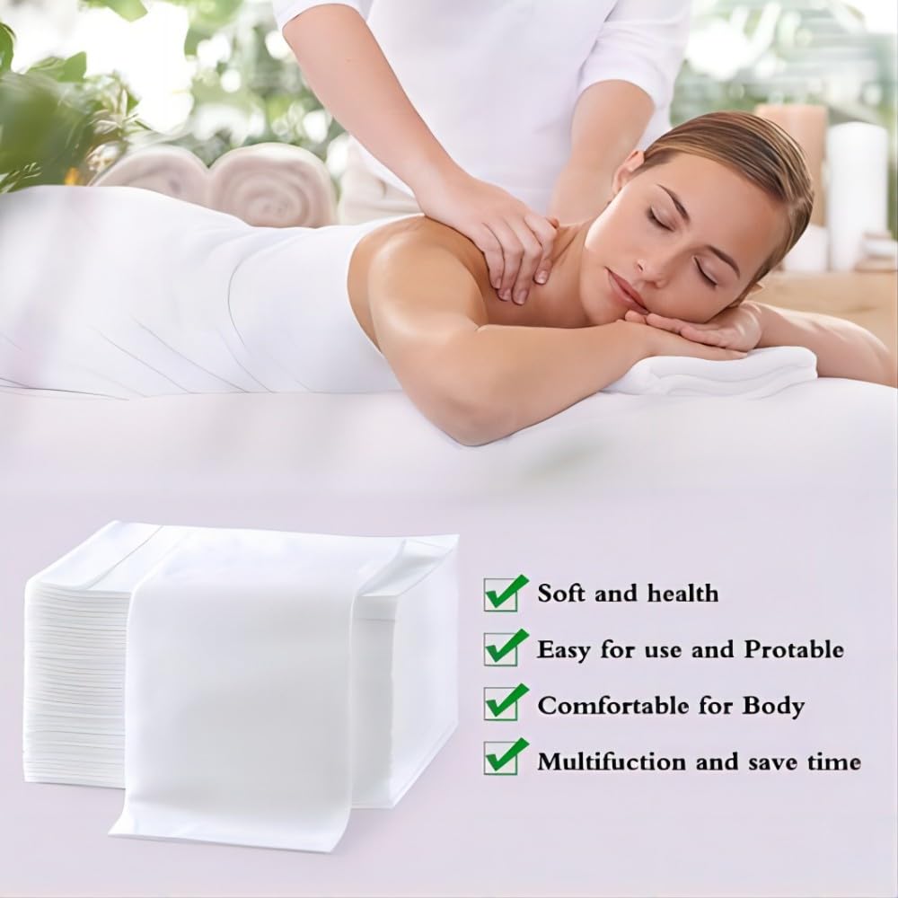 50Pcs Disposable Massage Table Sheets 31.5" x 71" Non-Woven Fabric Bed Covers for Ultimate Hygiene and Comfort in Massage, Tattoo, and Spa Treatments, Breathable and Durable Sheets(White)