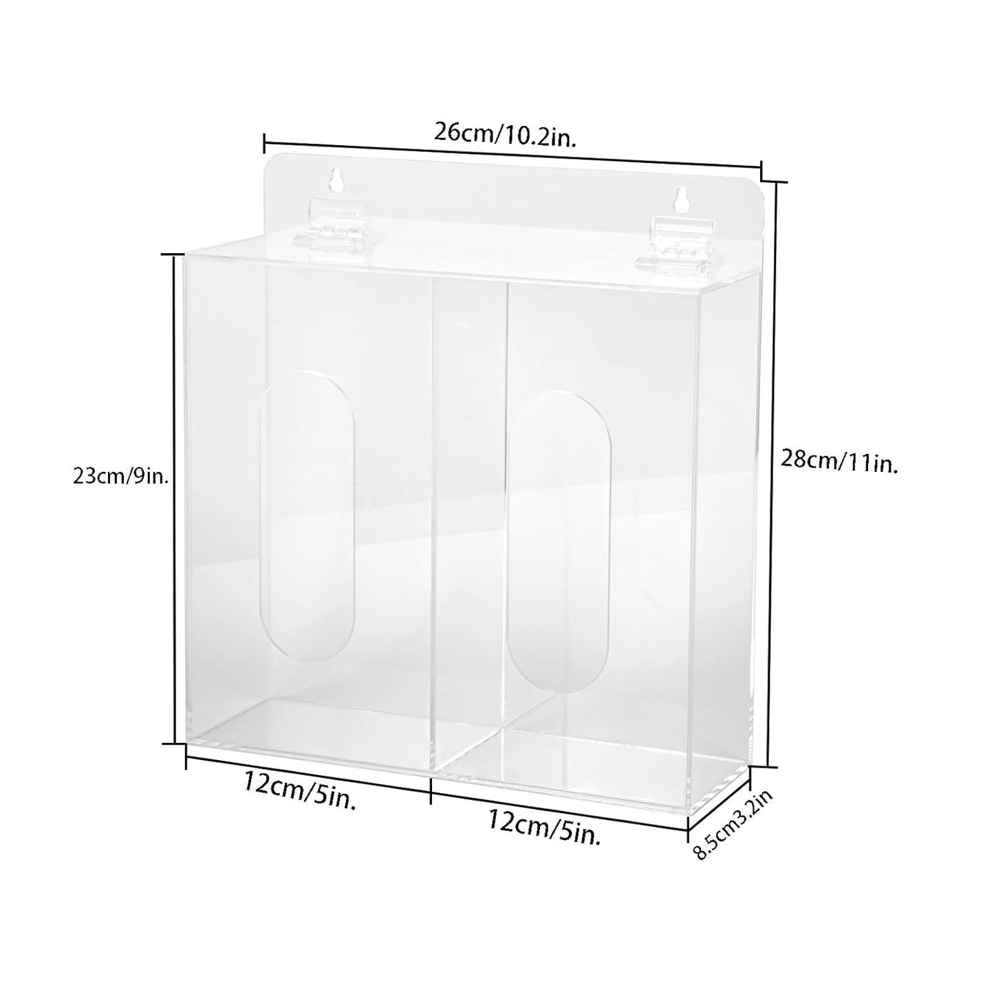 Wall Mounted Glove Dispenser, Hairnet Shoe Cover Dispenser，Acrylic Glove Box Holder, Clear (for 2 Boxes)
