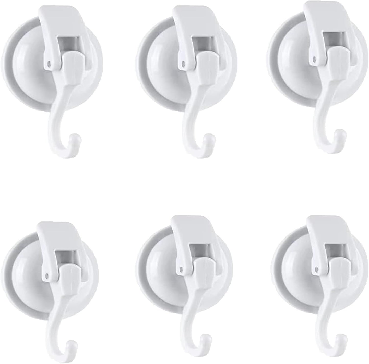 Heavy Duty Suction Cup Hooks for Shower, Bathroom Robe - Vacuum Glass Hooks, Reusable, No Hole Punched, for Garland Decoration (White, 6 Pack)