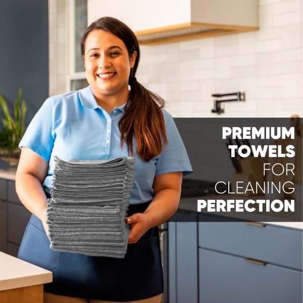 Microfiber Wholesale 12x12 Inch Pro Multi-Surface Microfiber Cleaning Cloths | Premium Towels for Cleaning Glass, Kitchens, Bathrooms, Automotive | Gray - (Pack of 12)