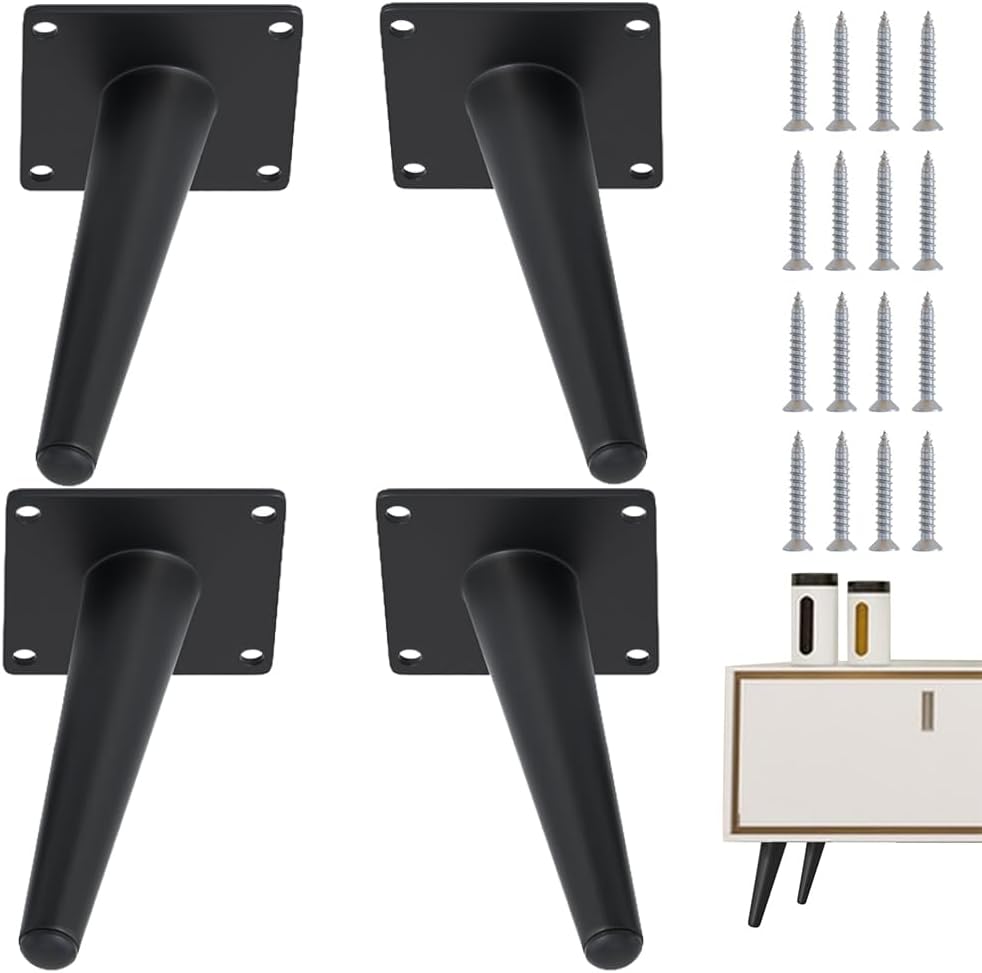 4PCS 5 Inch Matte Black Tapered Angled Legs for Furniture, Metal Mid Century Mordern Feet, Heavy Duty Slanted Stand Legs Kit for Couch, Coffee Table, Desk, Dresser, Sofa, Chair