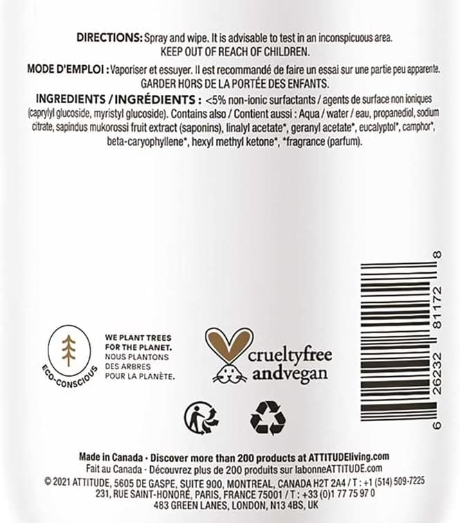 ATTITUDE All Surface Cleaner for Pets, Plant and Mineral-Based Ingredients, Vegan and Cruelty-free, Lavender, 16 Fl Oz (Pack of 2)