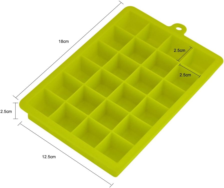 Ice Cube Tray, Silicone Square Ice Trays Easy Release Stackable Ice Cube Mold with Removable Lid, 24 Cavity (2 Pack, Green)