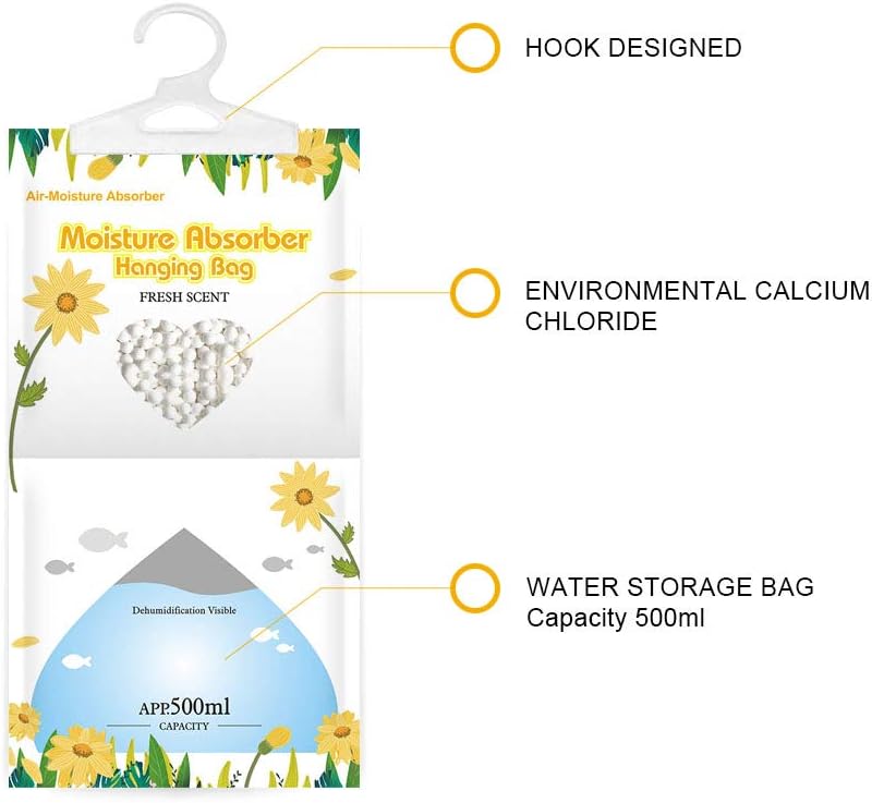 CANAGER Hanging Moisture Absorber, Fresh Scent Moistureproof Desiccant Hanging Bag，Dehumidifier Bag (8 packs) Hanging Closet Dehumidifier Bags, Moisture Absorb 12.5 oz