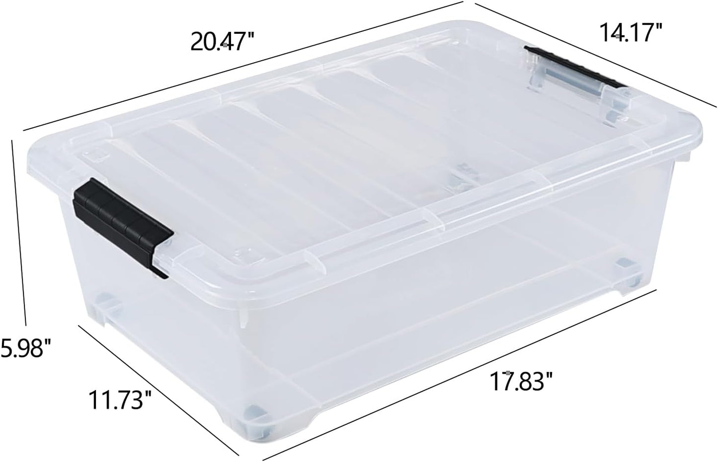 20 Quart Stackable Plastic Under Bed Bins with Lid, Set of 4 Clear Latch Storage Container with Wheels