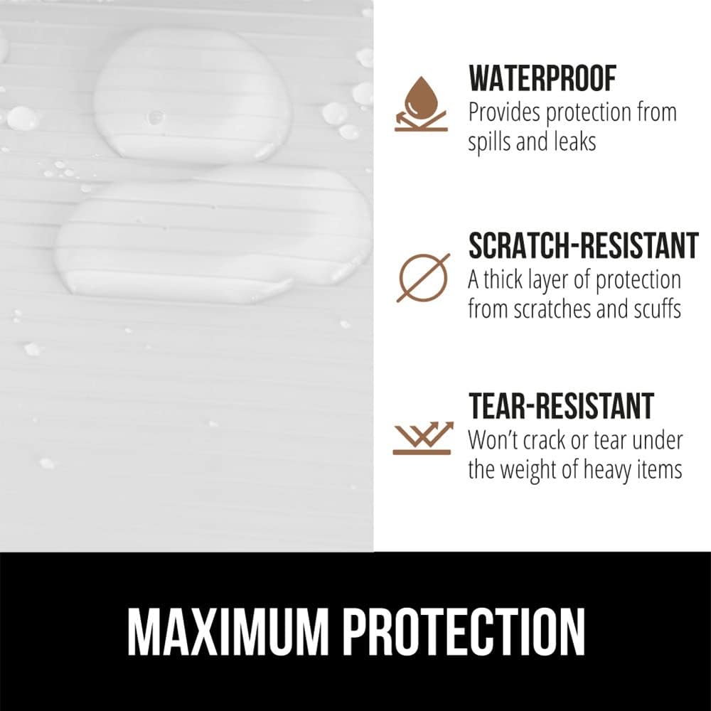 GORILLA GRIP DuraGuard Shelf Liner, Non-Adhesive Cabinet Liners for Kitchen Drawers, Shelves, Refrigerator, Pantry Storage, Bathroom Closet, Durable Waterproof BPA Free Ribbed Plastic, 20x10 White