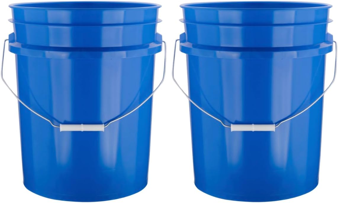 House Naturals 5 Gallon Premium HPDE Plastic Bucket - Made in USA Food Grade Storage Container, BPA Free All Purpose Pail (2, Blue)