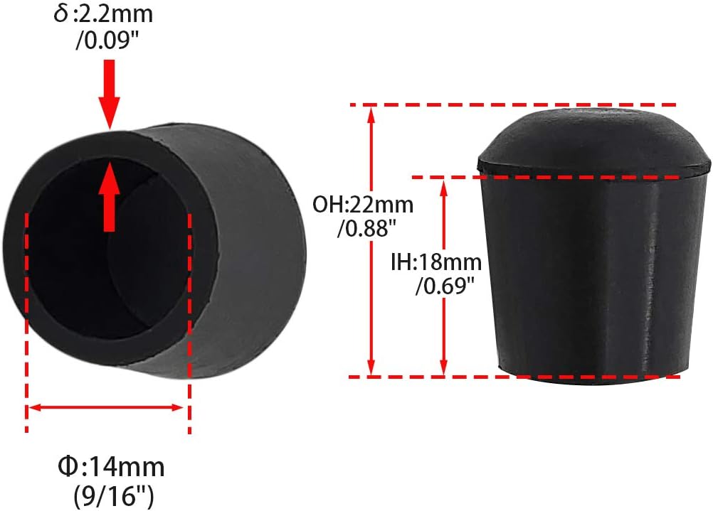 Flyshop 4 Pieces 14mm Rubber Chair Leg Caps Round, Non-Slip Protective Caps for Chair Legs, Floor Protectors, Noise Reduction, Durable Foot Covers, Black Furniture Feet Gliders