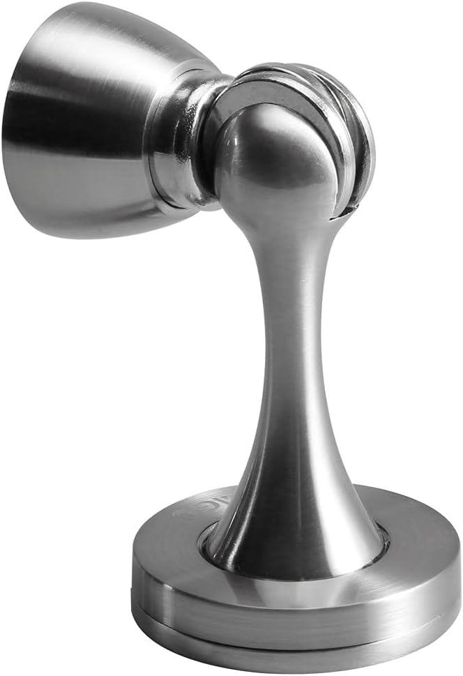 YAGU 2 Pack Silver Magnetic Door Stops Holder, Zinc Alloy Brushed Nickel Door Stoppers Catch Wall Floor Mounted, Magnet Metal Soft-Catch