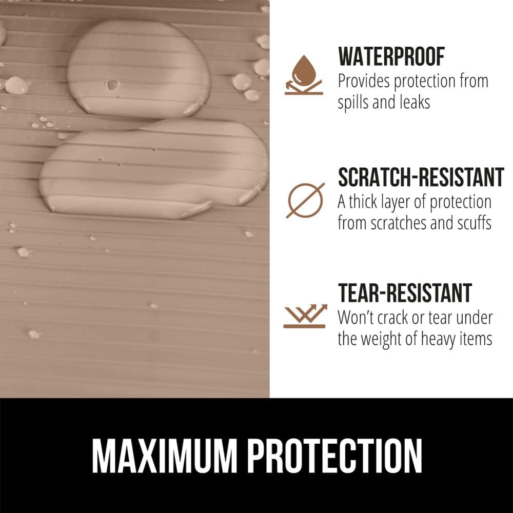 GORILLA GRIP DuraGuard Shelf Liner, Non-Adhesive Cabinet Liners for Kitchen Drawers, Shelves, Refrigerator, Pantry Storage, Bathroom Closet, Durable Waterproof BPA Free Ribbed Plastic, 17.5x10 Beige